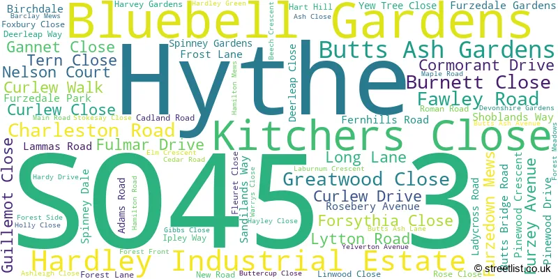 A word cloud for the SO45 3 postcode